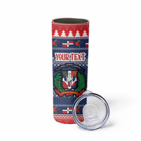 Personalized Dominican Republic Christmas Skinny Tumbler Dominicana Coat Of Arms Christmas Pattern - Wonder Print Shop