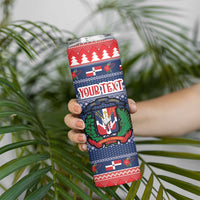 Personalized Dominican Republic Christmas Skinny Tumbler Dominicana Coat Of Arms Christmas Pattern - Wonder Print Shop