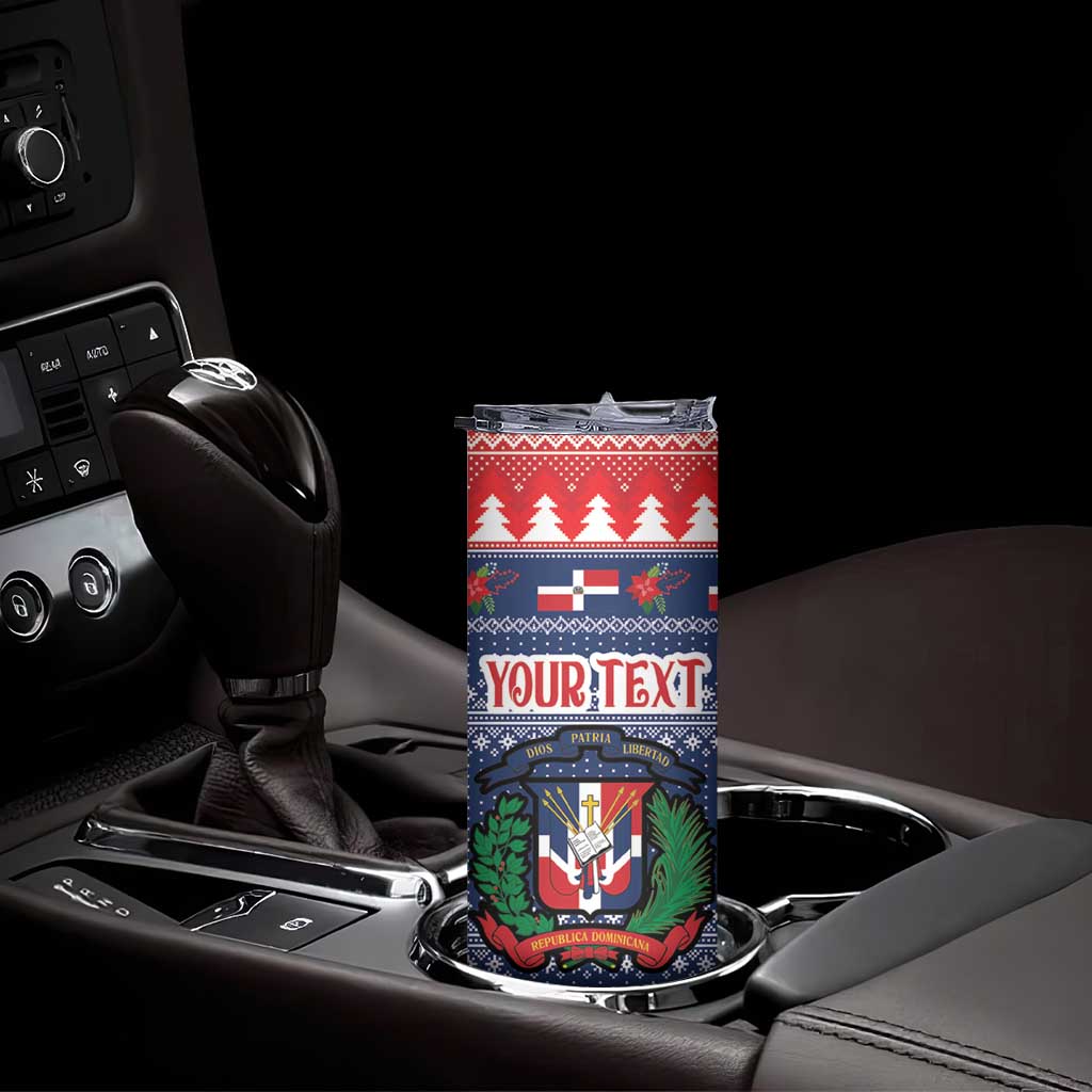 Personalized Dominican Republic Christmas Skinny Tumbler Dominicana Coat Of Arms Christmas Pattern - Wonder Print Shop