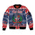 Personalized Dominican Republic Christmas Sleeve Zip Bomber Jacket Dominicana Coat Of Arms Christmas Pattern - Wonder Print Shop