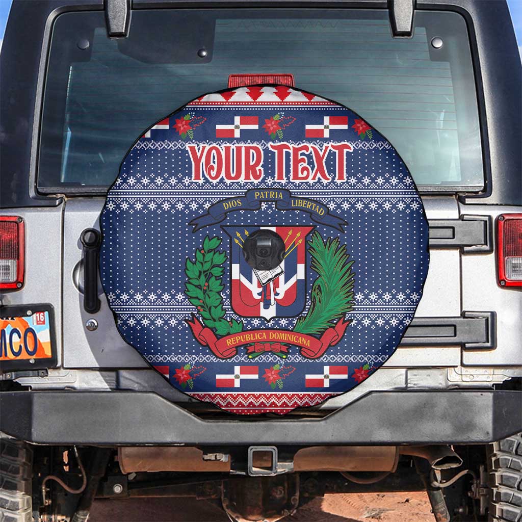 Personalized Dominican Republic Christmas Spare Tire Cover Dominicana Coat Of Arms Christmas Pattern - Wonder Print Shop