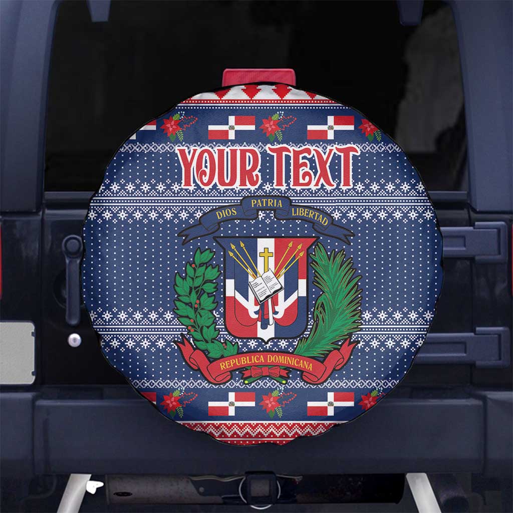 Personalized Dominican Republic Christmas Spare Tire Cover Dominicana Coat Of Arms Christmas Pattern - Wonder Print Shop