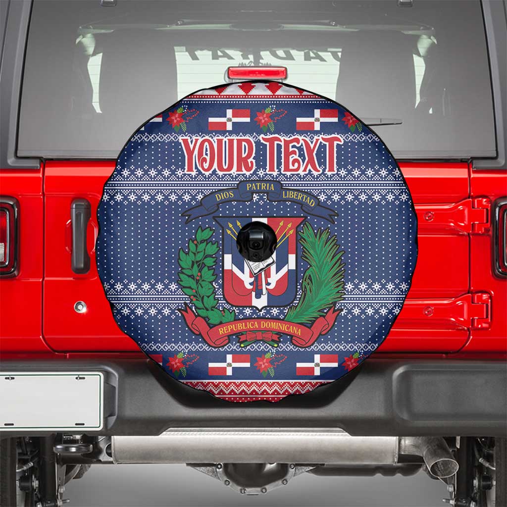 Personalized Dominican Republic Christmas Spare Tire Cover Dominicana Coat Of Arms Christmas Pattern - Wonder Print Shop