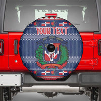 Personalized Dominican Republic Christmas Spare Tire Cover Dominicana Coat Of Arms Christmas Pattern - Wonder Print Shop