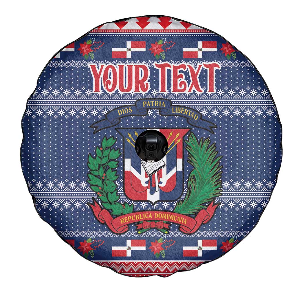 Personalized Dominican Republic Christmas Spare Tire Cover Dominicana Coat Of Arms Christmas Pattern - Wonder Print Shop