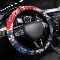 Dominican Republic Christmas Steering Wheel Cover Dominicana Coat Of Arms Christmas Pattern - Wonder Print Shop
