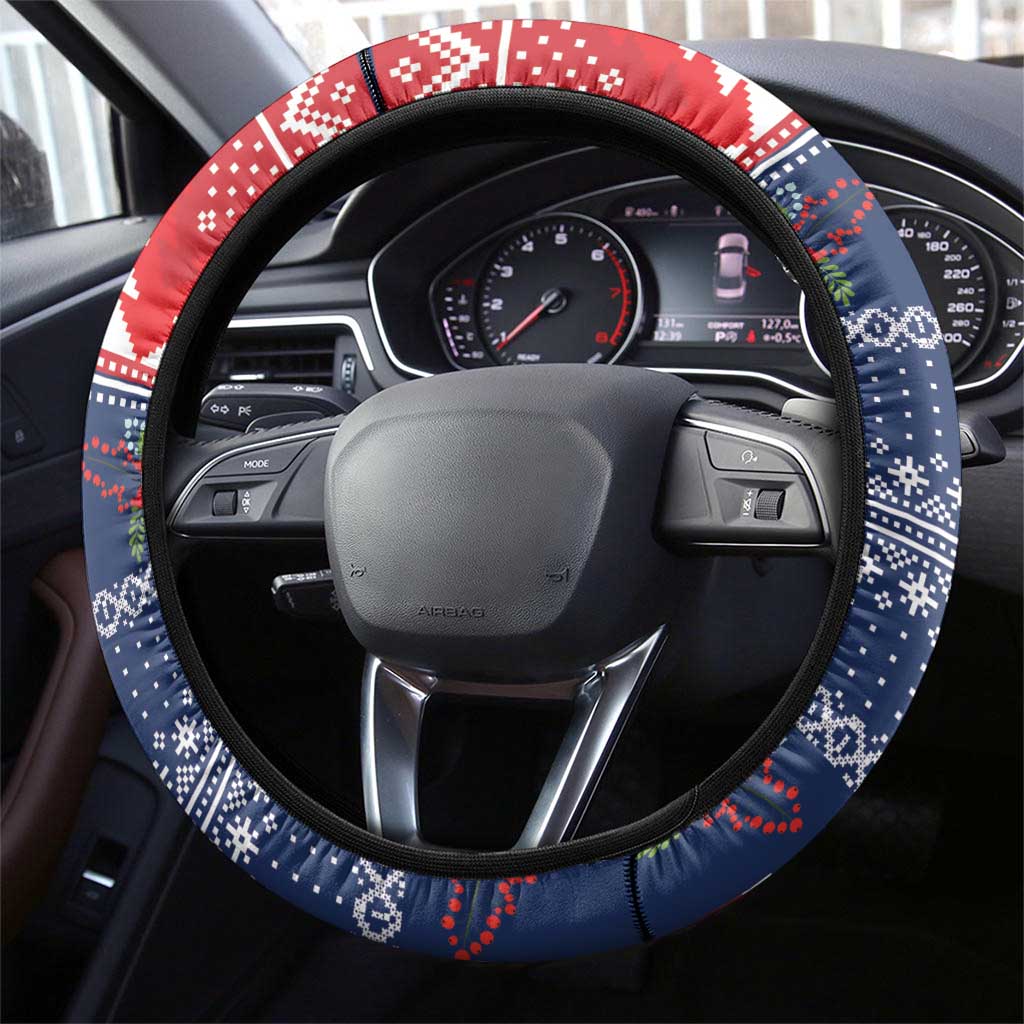 Dominican Republic Christmas Steering Wheel Cover Dominicana Coat Of Arms Christmas Pattern - Wonder Print Shop