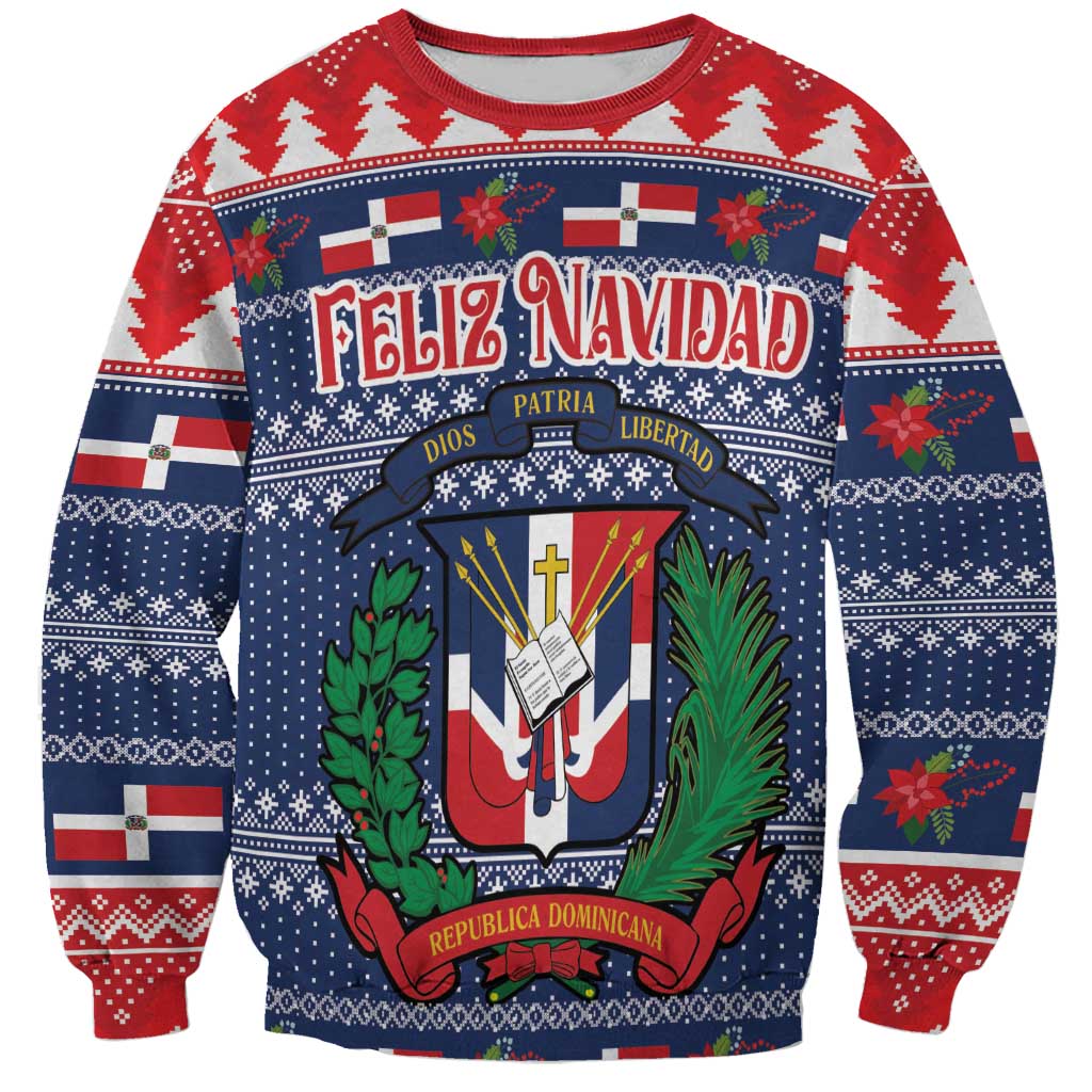 Personalized Dominican Republic Christmas Sweatshirt Dominicana Coat Of Arms Christmas Pattern - Wonder Print Shop