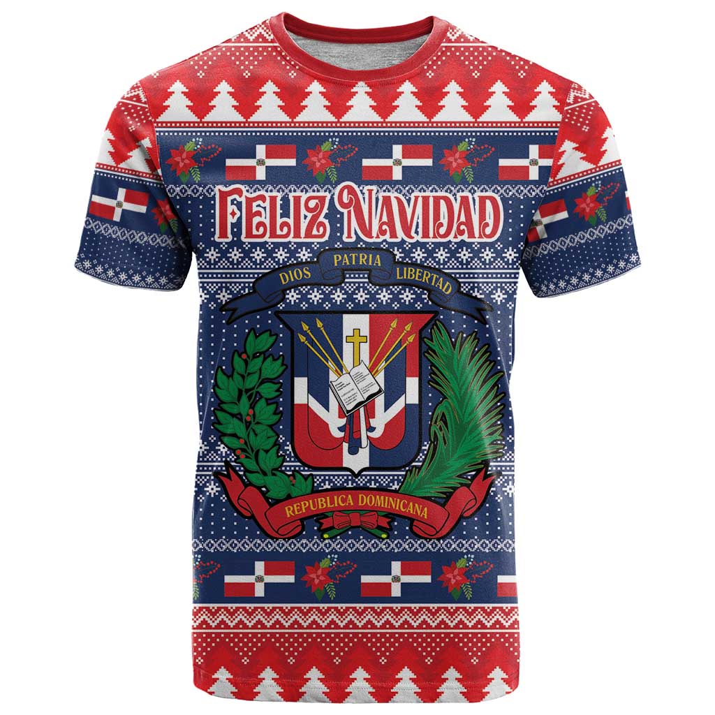 Personalized Dominican Republic Christmas T Shirt Dominicana Coat Of Arms Christmas Pattern - Wonder Print Shop