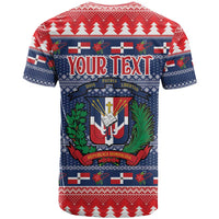 Personalized Dominican Republic Christmas T Shirt Dominicana Coat Of Arms Christmas Pattern - Wonder Print Shop
