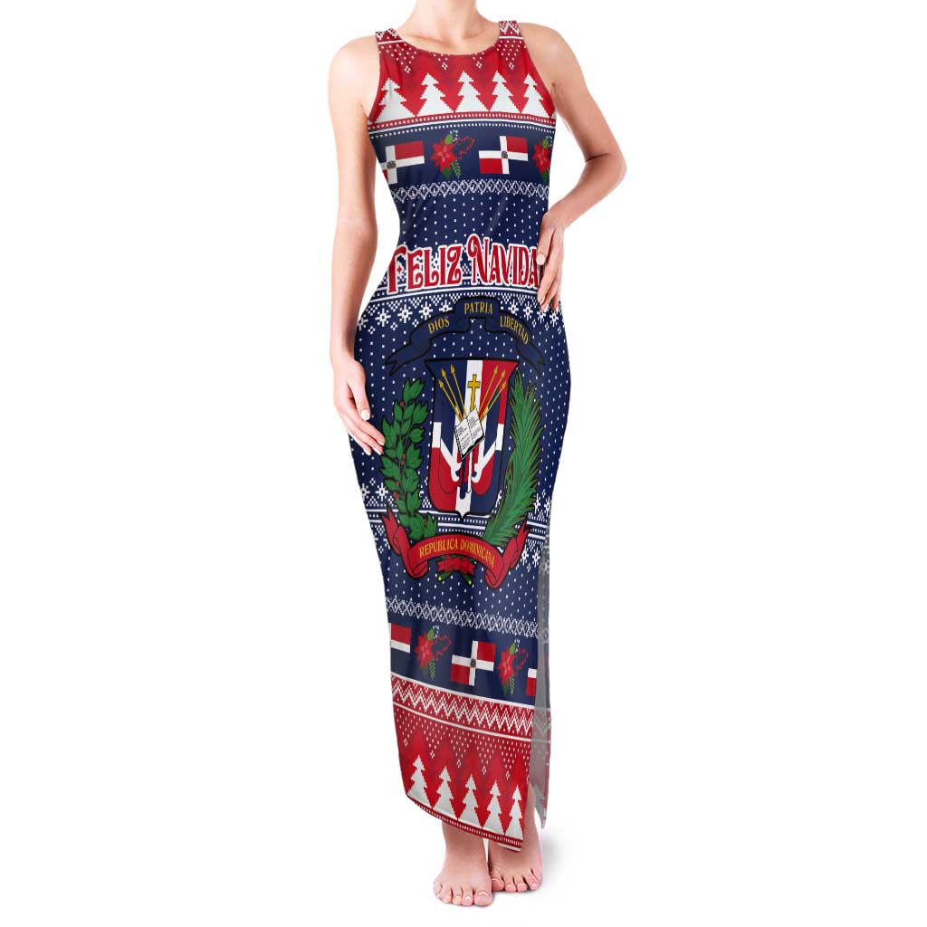 Personalized Dominican Republic Christmas Tank Maxi Dress Dominicana Coat Of Arms Christmas Pattern - Wonder Print Shop