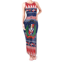 Personalized Dominican Republic Christmas Tank Maxi Dress Dominicana Coat Of Arms Christmas Pattern - Wonder Print Shop