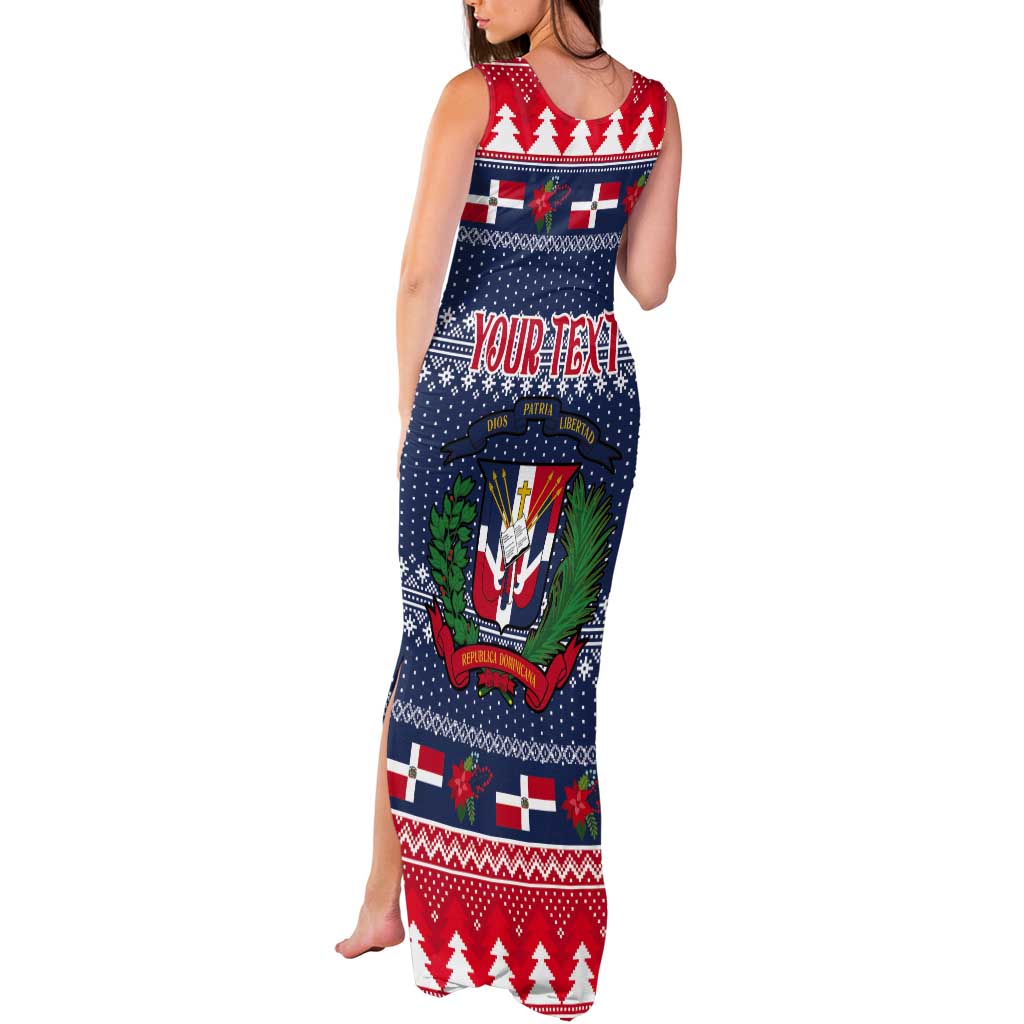 Personalized Dominican Republic Christmas Tank Maxi Dress Dominicana Coat Of Arms Christmas Pattern - Wonder Print Shop