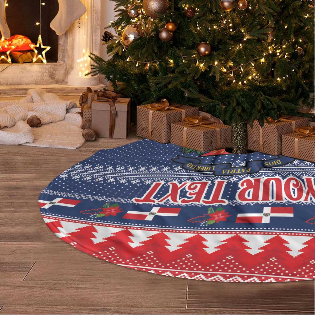 Personalized Dominican Republic Christmas Tree Skirt Dominicana Coat Of Arms Christmas Pattern - Wonder Print Shop