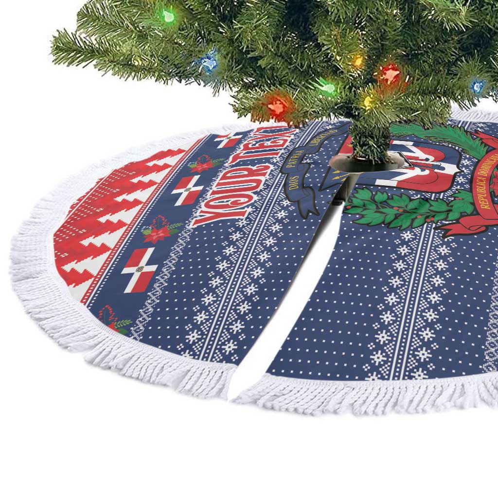 Personalized Dominican Republic Christmas Tree Skirt Dominicana Coat Of Arms Christmas Pattern - Wonder Print Shop