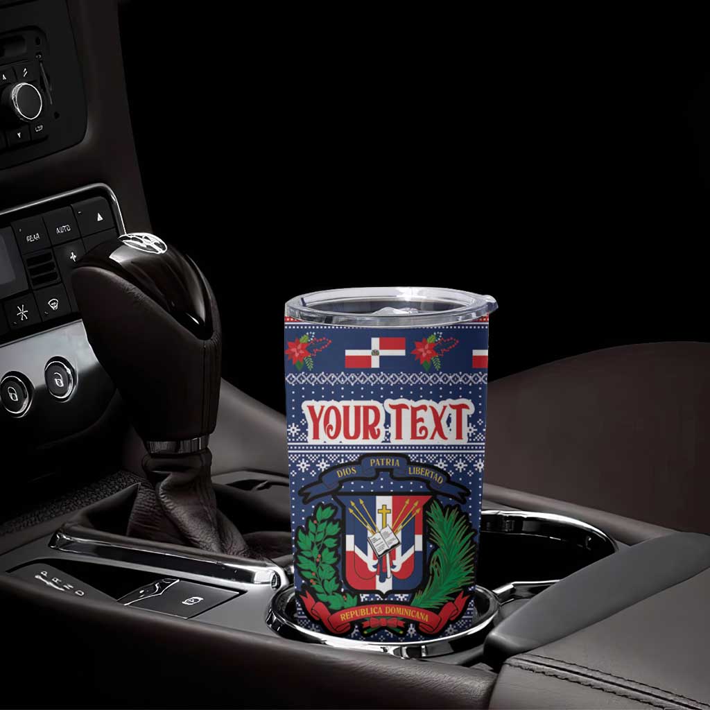 Personalized Dominican Republic Christmas Tumbler Cup Dominicana Coat Of Arms Christmas Pattern - Wonder Print Shop