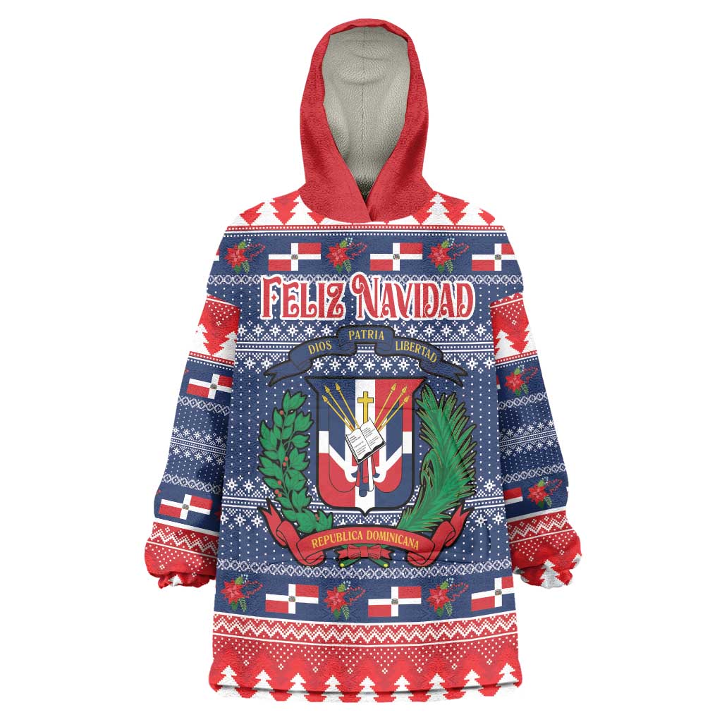Personalized Dominican Republic Christmas Wearable Blanket Hoodie Dominicana Coat Of Arms Christmas Pattern - Wonder Print Shop