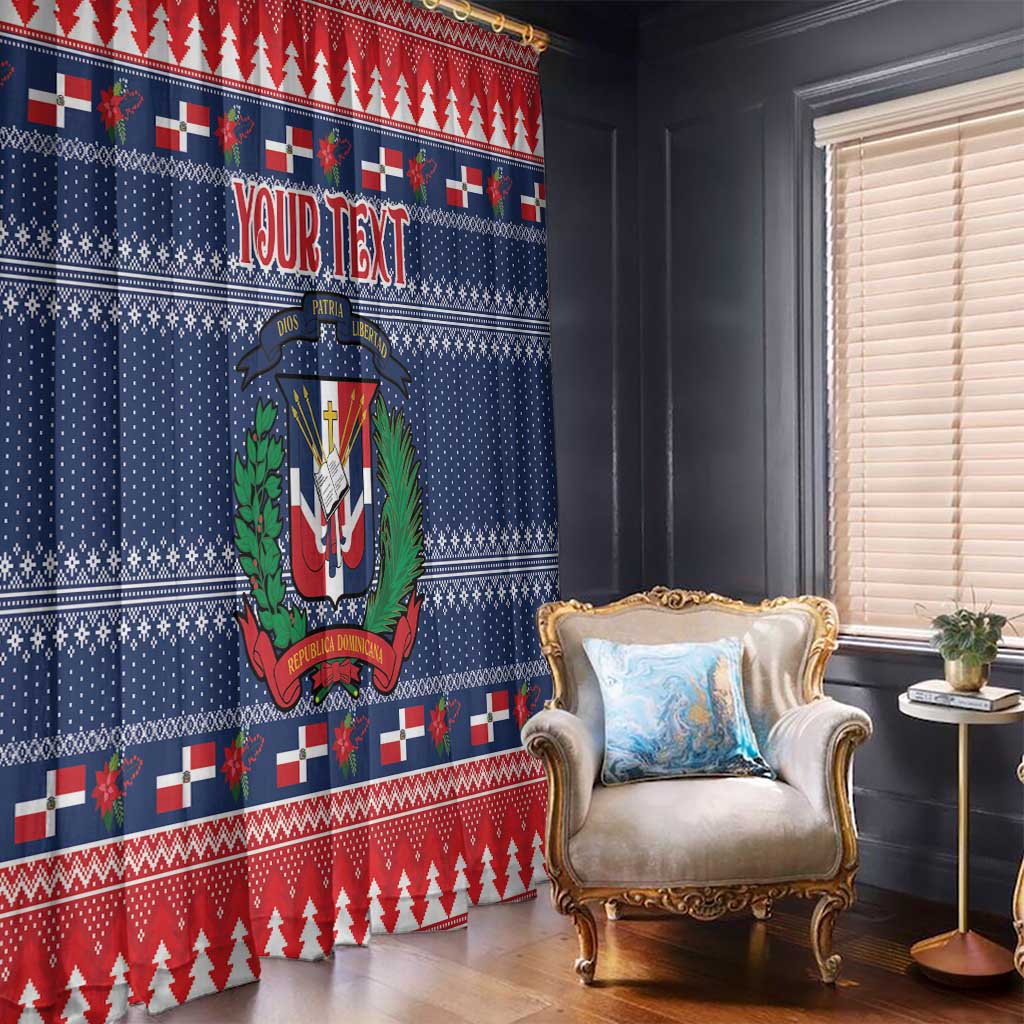 Personalized Dominican Republic Christmas Window Curtain Dominicana Coat Of Arms Christmas Pattern - Wonder Print Shop