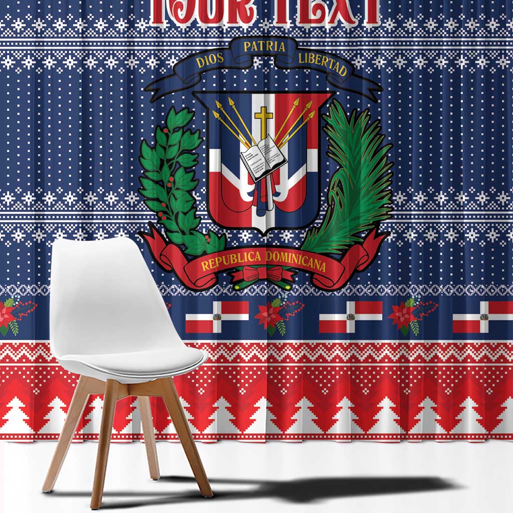 Personalized Dominican Republic Christmas Window Curtain Dominicana Coat Of Arms Christmas Pattern - Wonder Print Shop