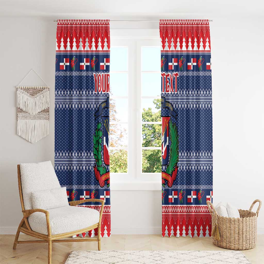 Personalized Dominican Republic Christmas Window Curtain Dominicana Coat Of Arms Christmas Pattern - Wonder Print Shop
