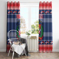 Personalized Dominican Republic Christmas Window Curtain Dominicana Coat Of Arms Christmas Pattern - Wonder Print Shop