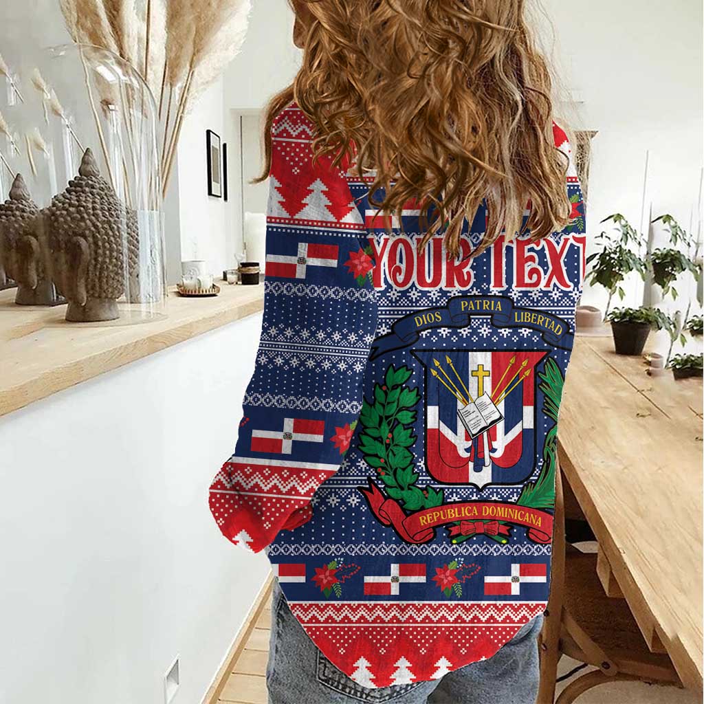Personalized Dominican Republic Christmas Women Casual Shirt Dominicana Coat Of Arms Christmas Pattern - Wonder Print Shop