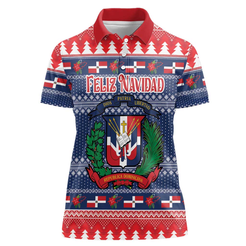 Personalized Dominican Republic Christmas Women Polo Shirt Dominicana Coat Of Arms Christmas Pattern - Wonder Print Shop