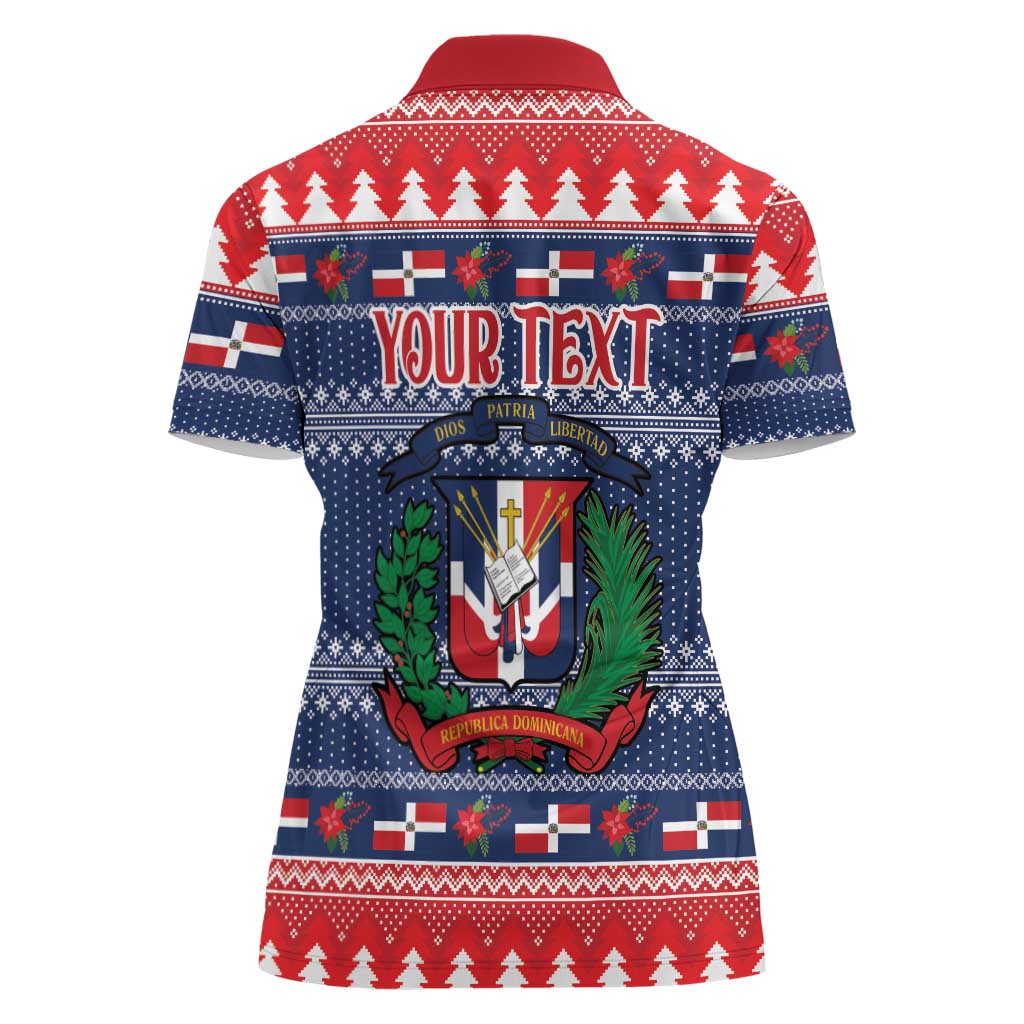 Personalized Dominican Republic Christmas Women Polo Shirt Dominicana Coat Of Arms Christmas Pattern - Wonder Print Shop