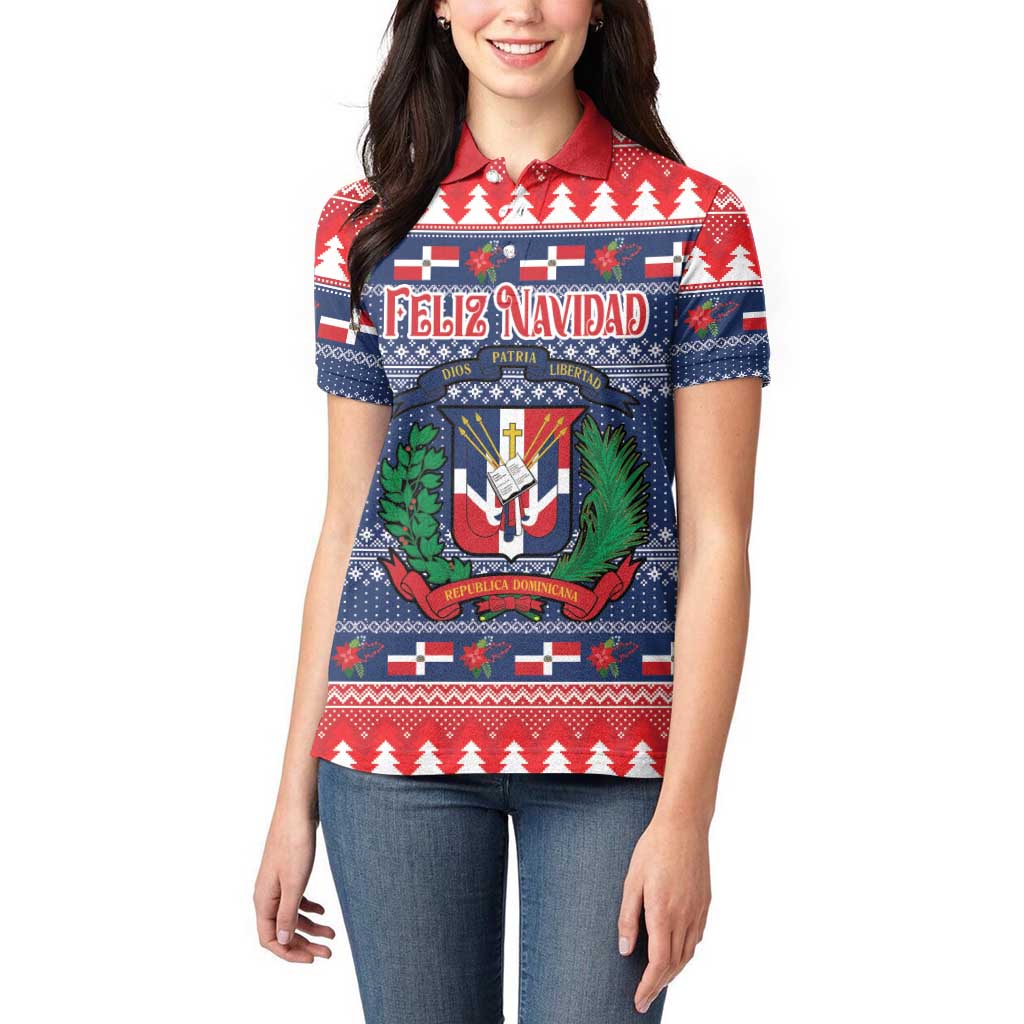 Personalized Dominican Republic Christmas Women Polo Shirt Dominicana Coat Of Arms Christmas Pattern - Wonder Print Shop