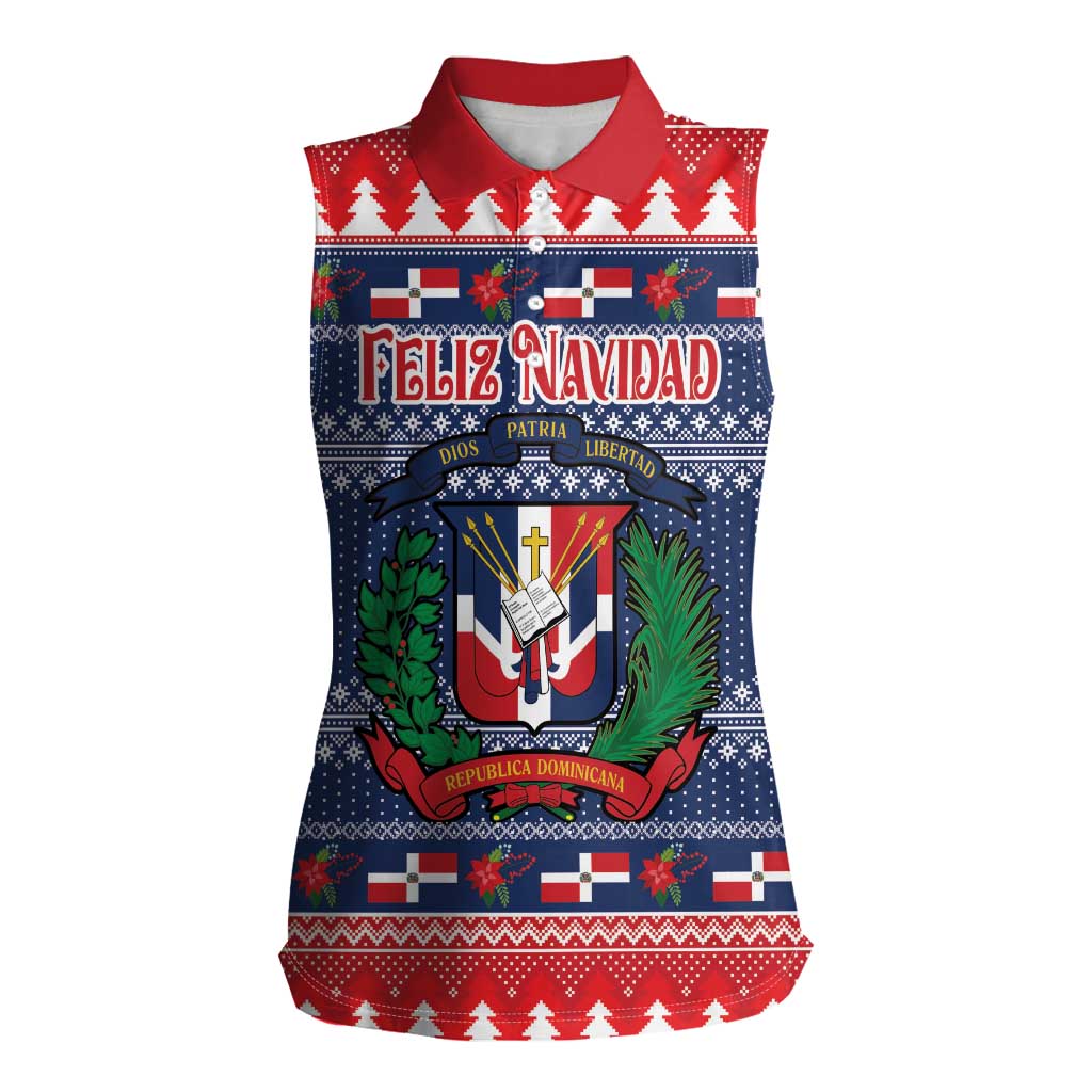 Personalized Dominican Republic Christmas Women Sleeveless Polo Shirt Dominicana Coat Of Arms Christmas Pattern - Wonder Print Shop