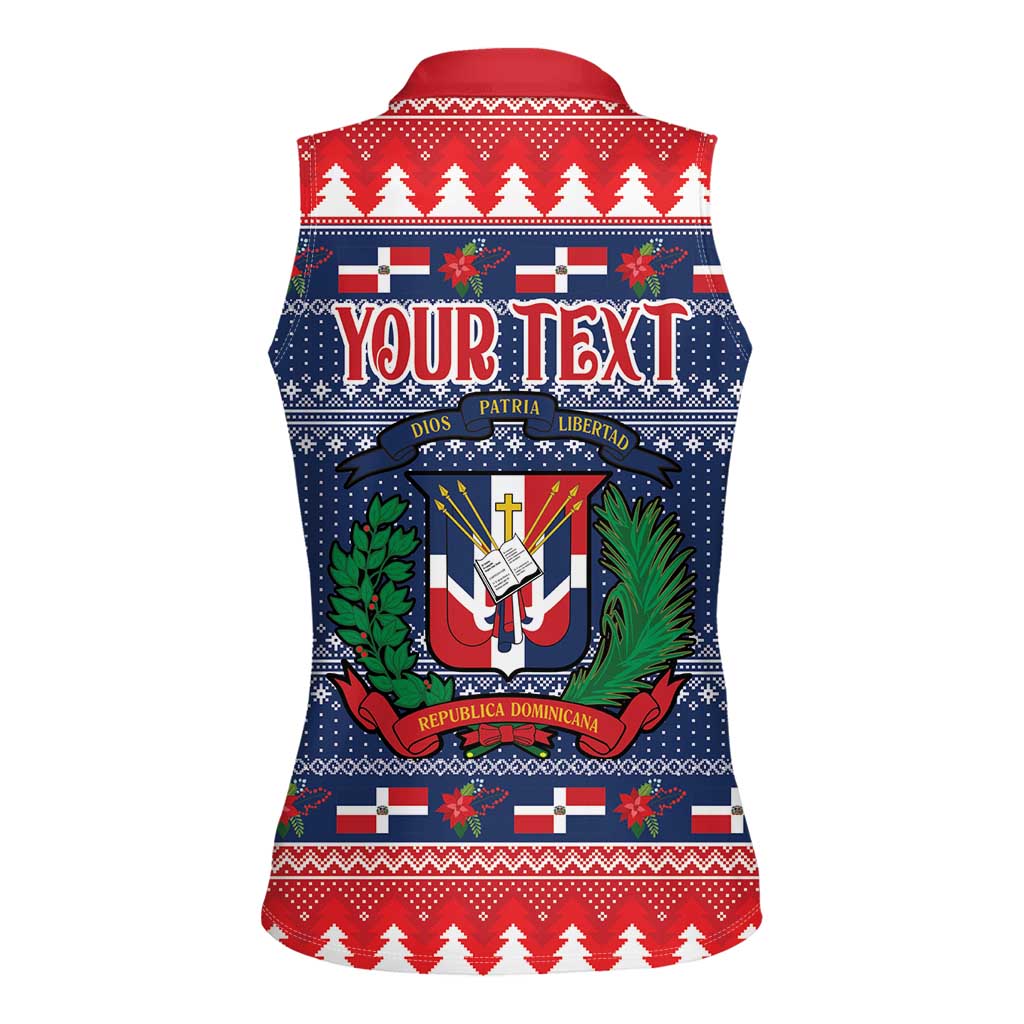 Personalized Dominican Republic Christmas Women Sleeveless Polo Shirt Dominicana Coat Of Arms Christmas Pattern - Wonder Print Shop
