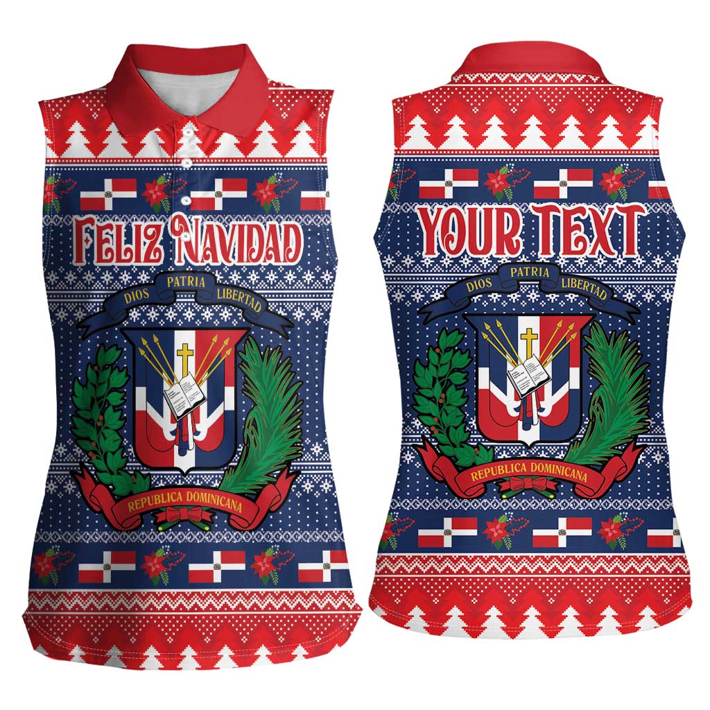 Personalized Dominican Republic Christmas Women Sleeveless Polo Shirt Dominicana Coat Of Arms Christmas Pattern - Wonder Print Shop