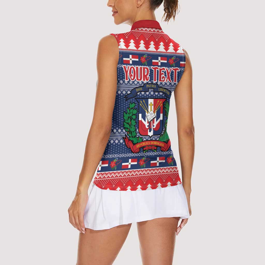 Personalized Dominican Republic Christmas Women Sleeveless Polo Shirt Dominicana Coat Of Arms Christmas Pattern - Wonder Print Shop