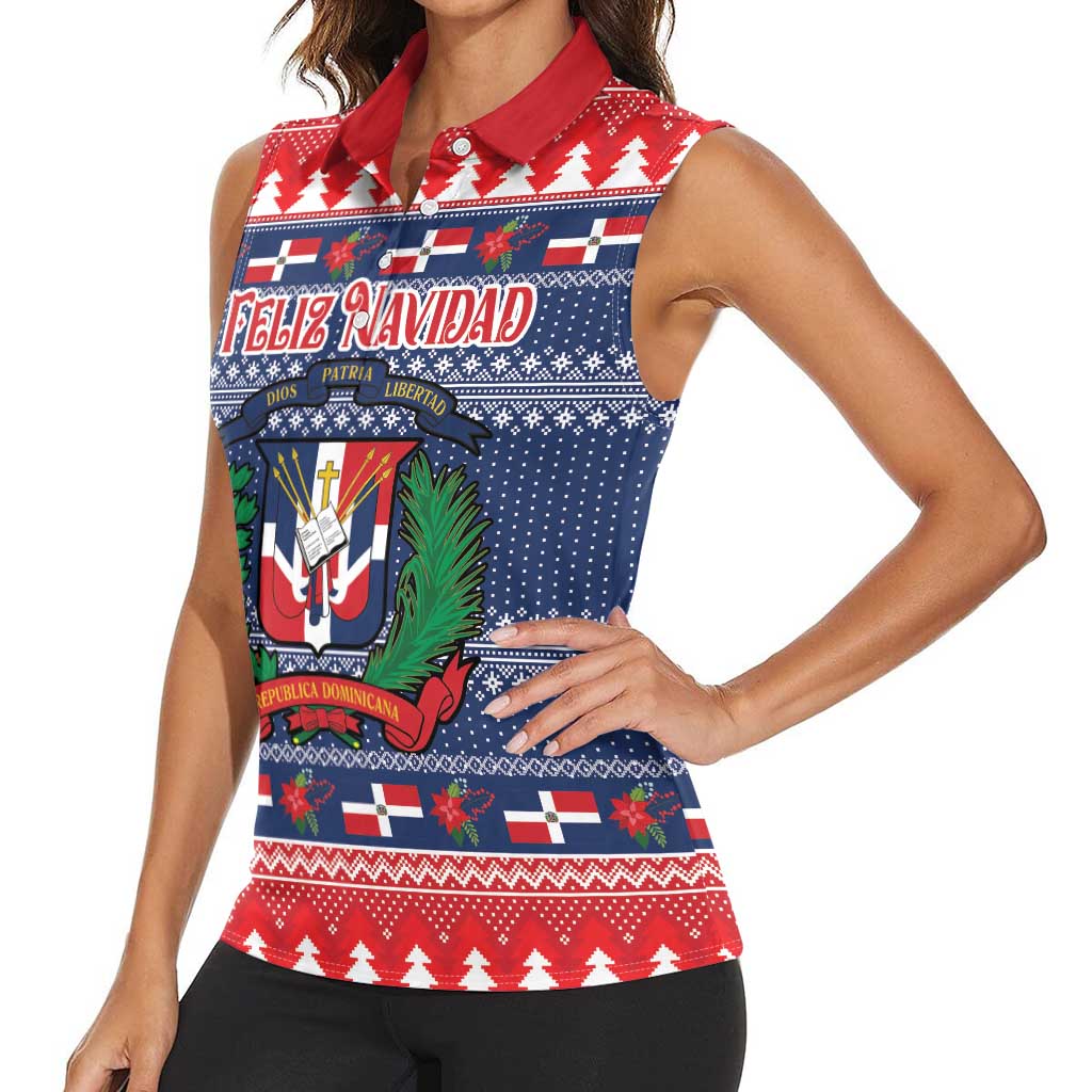 Personalized Dominican Republic Christmas Women Sleeveless Polo Shirt Dominicana Coat Of Arms Christmas Pattern - Wonder Print Shop