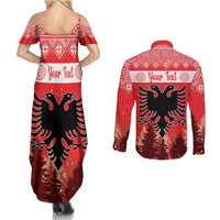 Personalized Albania Christmas Couples Matching Summer Maxi Dress and Long Sleeve Button Shirt The Double-headed Eagle Christmas Pattern - Wonder Print Shop
