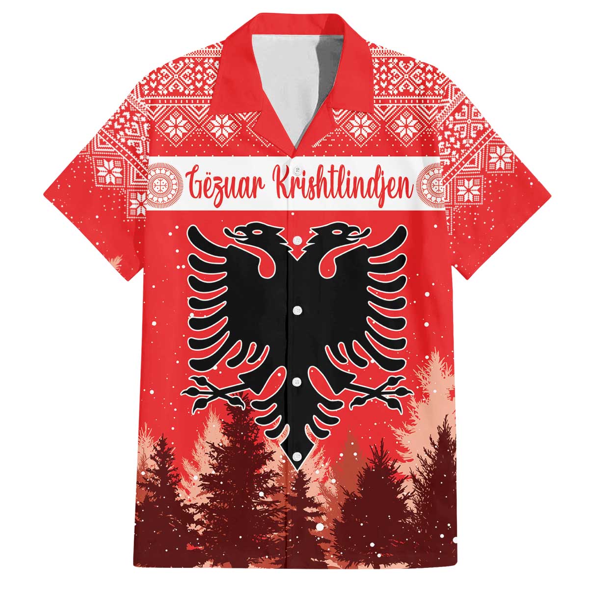 Personalized Albania Christmas Family Matching Off The Shoulder Long Sleeve Dress and Hawaiian Shirt The Double-headed Eagle Christmas Pattern - Wonder Print Shop