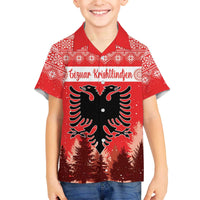 Personalized Albania Christmas Family Matching Off The Shoulder Long Sleeve Dress and Hawaiian Shirt The Double-headed Eagle Christmas Pattern - Wonder Print Shop