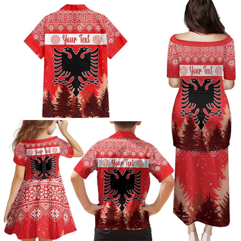 Personalized Albania Christmas Family Matching Puletasi and Hawaiian Shirt The Double-headed Eagle Christmas Pattern - Wonder Print Shop