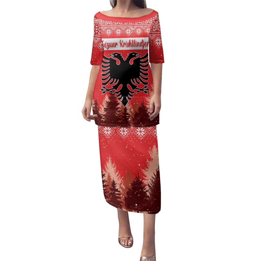 Personalized Albania Christmas Family Matching Puletasi and Hawaiian Shirt The Double-headed Eagle Christmas Pattern - Wonder Print Shop