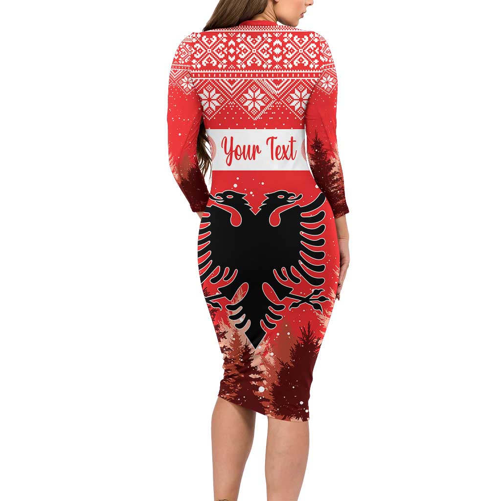 Personalized Albania Christmas Long Sleeve Bodycon Dress The Double-headed Eagle Christmas Pattern - Wonder Print Shop
