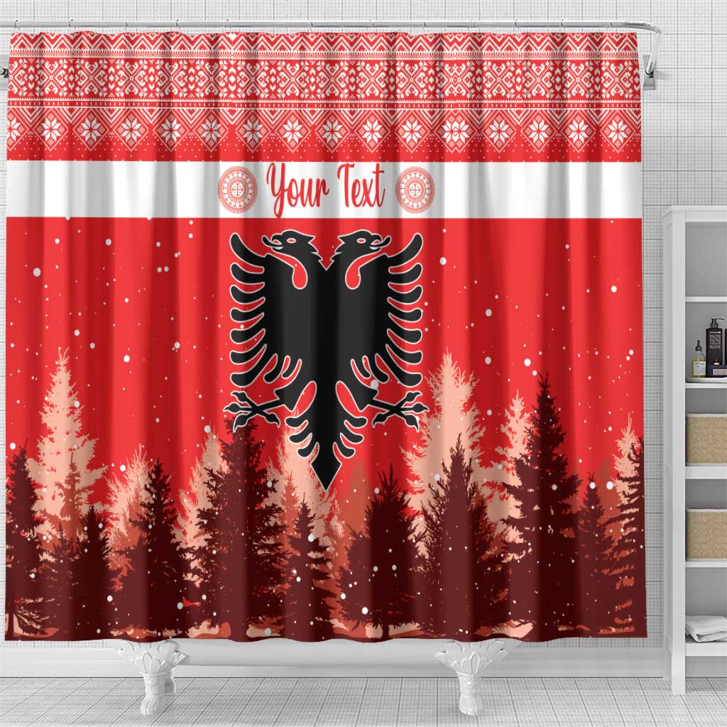 Personalized Albania Christmas Shower Curtain The Double-headed Eagle Christmas Pattern