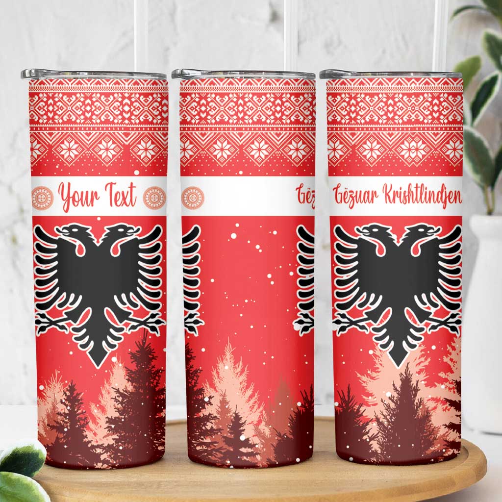 Personalized Albania Christmas Skinny Tumbler The Double-headed Eagle Christmas Pattern - Wonder Print Shop