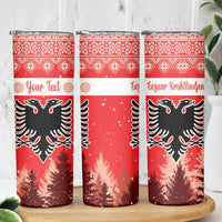Personalized Albania Christmas Skinny Tumbler The Double-headed Eagle Christmas Pattern - Wonder Print Shop