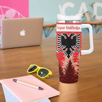 Personalized Albania Christmas Tumbler With Handle The Double-headed Eagle Christmas Pattern - Wonder Print Shop