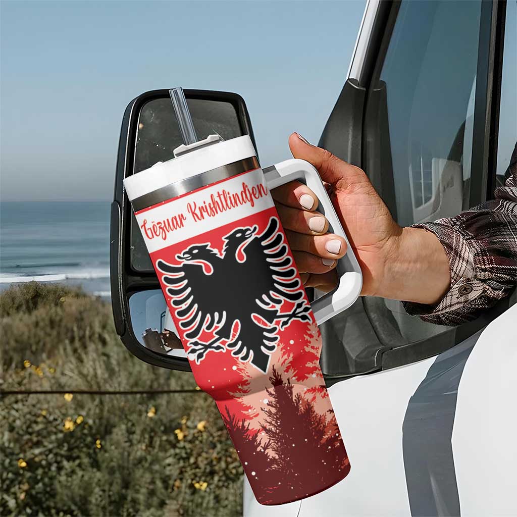 Personalized Albania Christmas Tumbler With Handle The Double-headed Eagle Christmas Pattern - Wonder Print Shop
