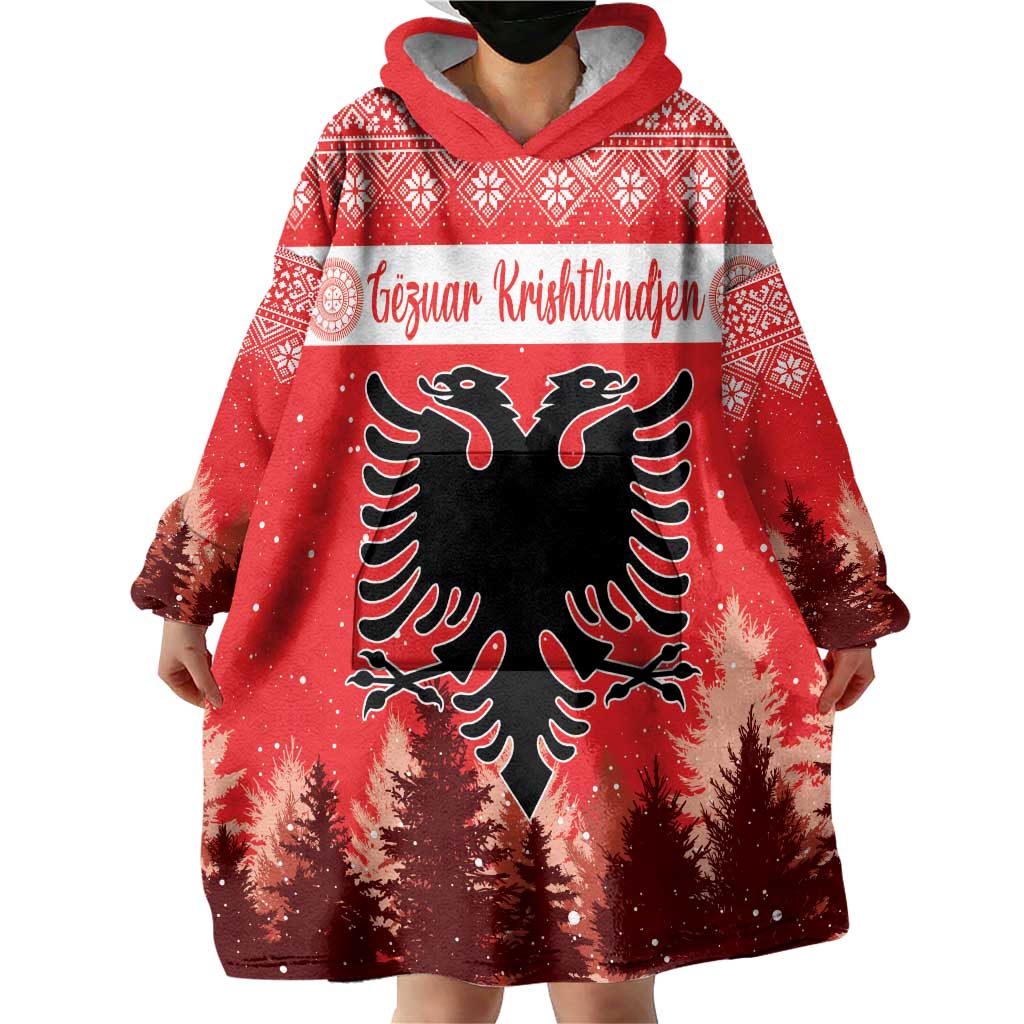 Personalized Albania Christmas Wearable Blanket Hoodie The Double-headed Eagle Christmas Pattern - Wonder Print Shop