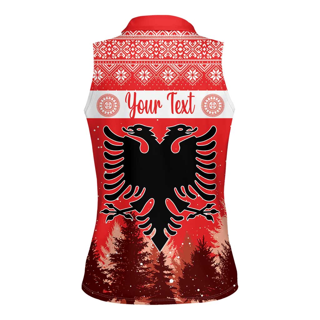 Personalized Albania Christmas Women Sleeveless Polo Shirt The Double-headed Eagle Christmas Pattern - Wonder Print Shop