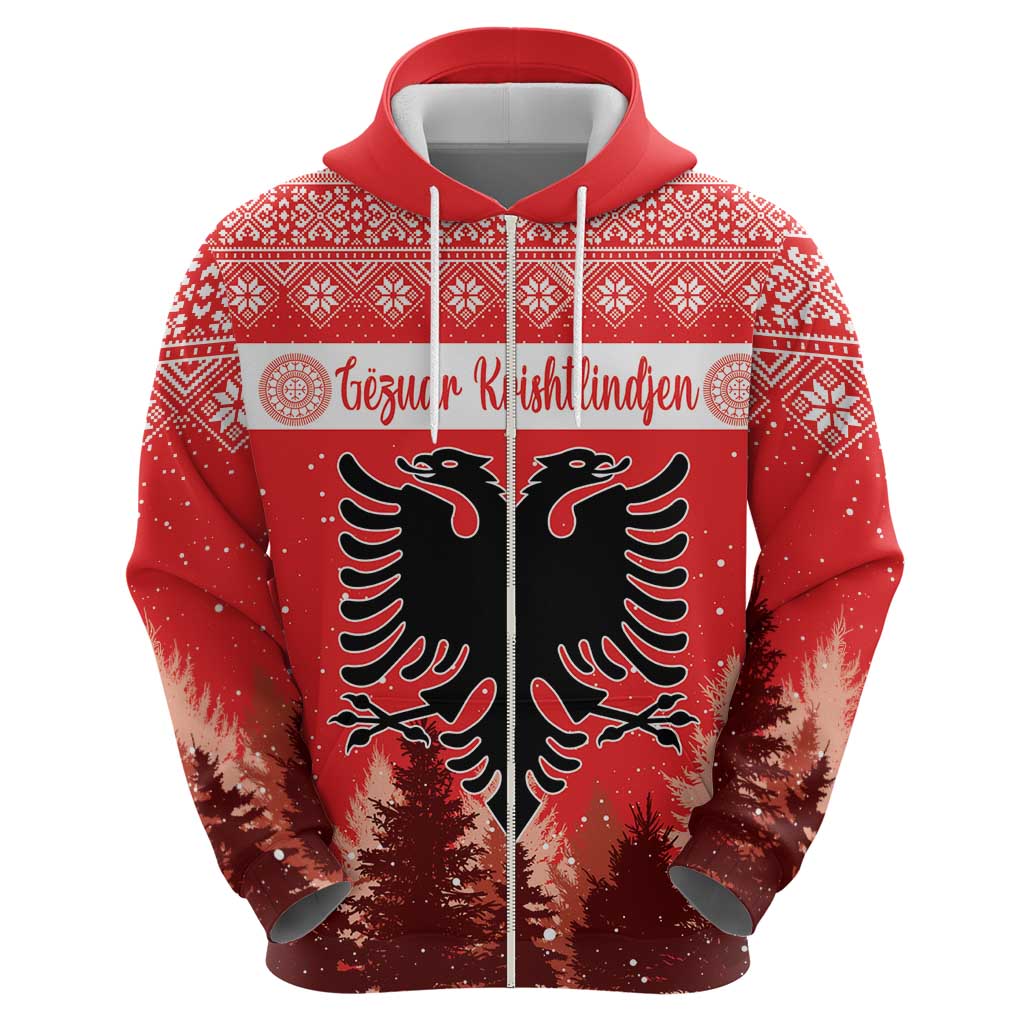 Personalized Albania Christmas Zip Hoodie The Double-headed Eagle Christmas Pattern - Wonder Print Shop