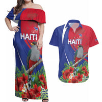 Personalized Hispaniolan Trogon Haiti Couples Matching Off Shoulder Maxi Dress and Hawaiian Shirt Sporty Style - Wonder Print Shop
