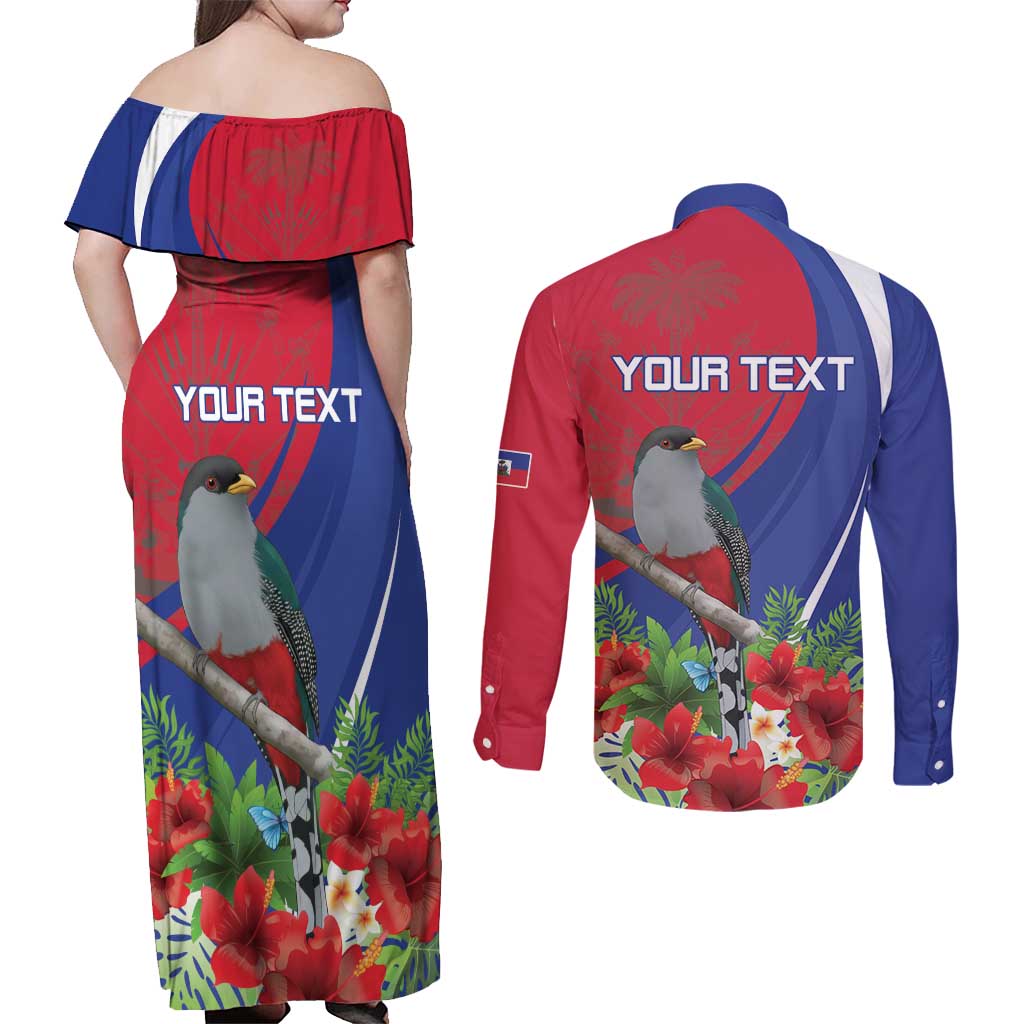 Personalized Hispaniolan Trogon Haiti Couples Matching Off Shoulder Maxi Dress and Long Sleeve Button Shirt Sporty Style - Wonder Print Shop